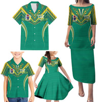 Custom Cook Islands Rugby Family Matching Puletasi and Hawaiian Shirt Tatau Art Sport Style Green Color