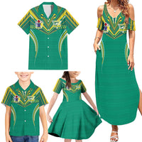 Custom Cook Islands Rugby Family Matching Summer Maxi Dress and Hawaiian Shirt Tatau Art Sport Style Green Color