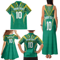 Custom Cook Islands Rugby Family Matching Tank Maxi Dress and Hawaiian Shirt Tatau Art Sport Style Green Color