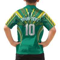 Custom Cook Islands Rugby Kid Hawaiian Shirt Tatau Art Sport Style Green Color LT03 - Polynesian Pride