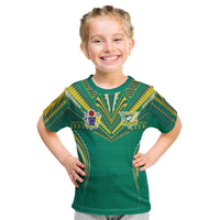 Custom Cook Islands Rugby Kid T Shirt Tatau Art Sport Style Green Color