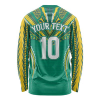 Custom Cook Islands Rugby Long Sleeve Shirt Tatau Art Sport Style Green Color