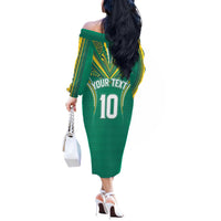 Custom Cook Islands Rugby Off The Shoulder Long Sleeve Dress Tatau Art Sport Style Green Color