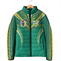 Custom Cook Islands Rugby Padded Jacket Tatau Art Sport Style Green Color