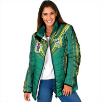 Custom Cook Islands Rugby Padded Jacket Tatau Art Sport Style Green Color