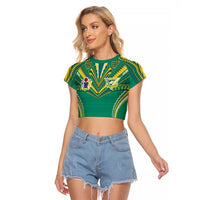 Custom Cook Islands Rugby Raglan Cropped T Shirt Tatau Art Sport Style Green Color
