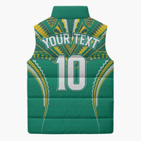 Custom Cook Islands Rugby Sleeveless Puffer Jacket Tatau Art Sport Style Green Color