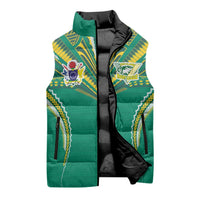 Custom Cook Islands Rugby Sleeveless Puffer Jacket Tatau Art Sport Style Green Color