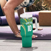 Custom Cook Islands Rugby Tumbler With Handle Tatau Art Sport Style Green Color