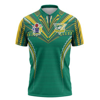 Custom Cook Islands Rugby Zipper Polo Shirt Tatau Art Sport Style Green Color