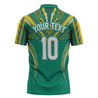 Custom Cook Islands Rugby Zipper Polo Shirt Tatau Art Sport Style Green Color