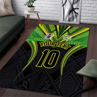 Custom Cook Islands Rugby Area Rug Tatau Art Sport Style Black Color