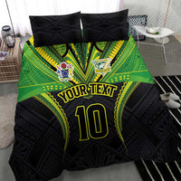 Custom Cook Islands Rugby Bedding Set Tatau Art Sport Style Black Color