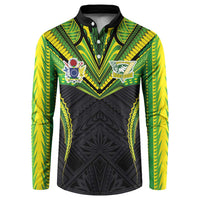 Custom Cook Islands Rugby Button Sweatshirt Tatau Art Sport Style Black Color