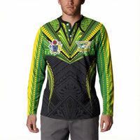 Custom Cook Islands Rugby Button Sweatshirt Tatau Art Sport Style Black Color