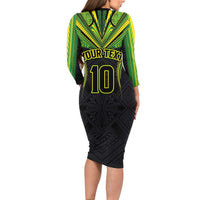 Custom Cook Islands Rugby Family Matching Long Sleeve Bodycon Dress and Hawaiian Shirt Tatau Art Sport Style Black Color