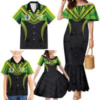 Custom Cook Islands Rugby Family Matching Mermaid Dress and Hawaiian Shirt Tatau Art Sport Style Black Color