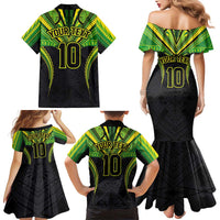 Custom Cook Islands Rugby Family Matching Mermaid Dress and Hawaiian Shirt Tatau Art Sport Style Black Color