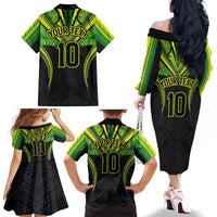 Custom Cook Islands Rugby Family Matching Off The Shoulder Long Sleeve Dress and Hawaiian Shirt Tatau Art Sport Style Black Color
