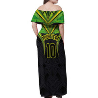 Custom Cook Islands Rugby Family Matching Off Shoulder Maxi Dress and Hawaiian Shirt Tatau Art Sport Style Black Color