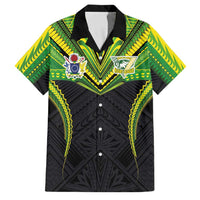 Custom Cook Islands Rugby Family Matching Off Shoulder Short Dress and Hawaiian Shirt Tatau Art Sport Style Black Color LT03 Dad's Shirt - Short Sleeve Black - Polynesian Pride