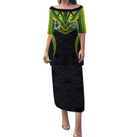 Custom Cook Islands Rugby Family Matching Puletasi and Hawaiian Shirt Tatau Art Sport Style Black Color