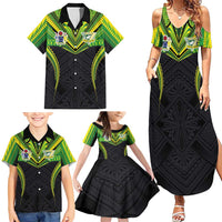 Custom Cook Islands Rugby Family Matching Summer Maxi Dress and Hawaiian Shirt Tatau Art Sport Style Black Color
