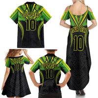Custom Cook Islands Rugby Family Matching Summer Maxi Dress and Hawaiian Shirt Tatau Art Sport Style Black Color