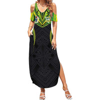 Custom Cook Islands Rugby Family Matching Summer Maxi Dress and Hawaiian Shirt Tatau Art Sport Style Black Color