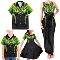 Custom Cook Islands Rugby Family Matching Tank Maxi Dress and Hawaiian Shirt Tatau Art Sport Style Black Color