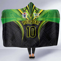 Custom Cook Islands Rugby Hooded Blanket Tatau Art Sport Style Black Color