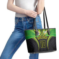 Custom Cook Islands Rugby Leather Tote Bag Tatau Art Sport Style Black Color LT03 - Polynesian Pride
