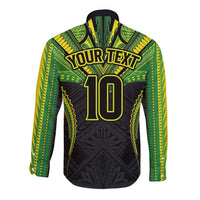 Custom Cook Islands Rugby Long Sleeve Button Shirt Tatau Art Sport Style Black Color