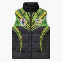 Custom Cook Islands Rugby Sleeveless Puffer Jacket Tatau Art Sport Style Black Color