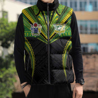 Custom Cook Islands Rugby Sleeveless Puffer Jacket Tatau Art Sport Style Black Color
