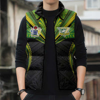 Custom Cook Islands Rugby Sleeveless Puffer Jacket Tatau Art Sport Style Black Color