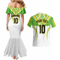 Custom Cook Islands Rugby Couples Matching Mermaid Dress and Hawaiian Shirt Tatau Art Sport Style White Color