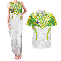 Custom Cook Islands Rugby Couples Matching Tank Maxi Dress and Hawaiian Shirt Tatau Art Sport Style White Color
