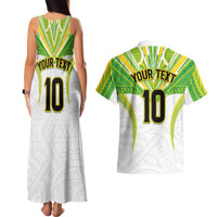 Custom Cook Islands Rugby Couples Matching Tank Maxi Dress and Hawaiian Shirt Tatau Art Sport Style White Color