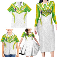 Custom Cook Islands Rugby Family Matching Long Sleeve Bodycon Dress and Hawaiian Shirt Tatau Art Sport Style White Color