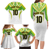 Custom Cook Islands Rugby Family Matching Long Sleeve Bodycon Dress and Hawaiian Shirt Tatau Art Sport Style White Color