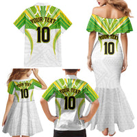 Custom Cook Islands Rugby Family Matching Mermaid Dress and Hawaiian Shirt Tatau Art Sport Style White Color