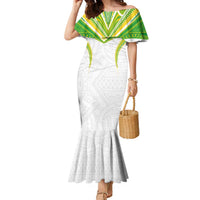 Custom Cook Islands Rugby Family Matching Mermaid Dress and Hawaiian Shirt Tatau Art Sport Style White Color