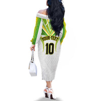 Custom Cook Islands Rugby Family Matching Off The Shoulder Long Sleeve Dress and Hawaiian Shirt Tatau Art Sport Style White Color