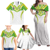 Custom Cook Islands Rugby Family Matching Off Shoulder Maxi Dress and Hawaiian Shirt Tatau Art Sport Style White Color