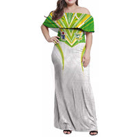 Custom Cook Islands Rugby Family Matching Off Shoulder Maxi Dress and Hawaiian Shirt Tatau Art Sport Style White Color