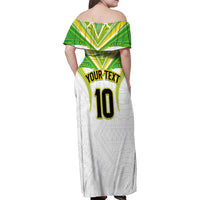 Custom Cook Islands Rugby Family Matching Off Shoulder Maxi Dress and Hawaiian Shirt Tatau Art Sport Style White Color
