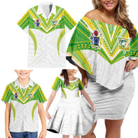 Custom Cook Islands Rugby Family Matching Off Shoulder Short Dress and Hawaiian Shirt Tatau Art Sport Style White Color