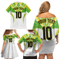 Custom Cook Islands Rugby Family Matching Off Shoulder Short Dress and Hawaiian Shirt Tatau Art Sport Style White Color