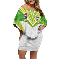 Custom Cook Islands Rugby Family Matching Off Shoulder Short Dress and Hawaiian Shirt Tatau Art Sport Style White Color